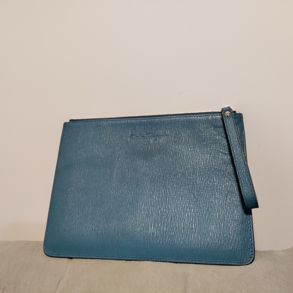 Salvatore Ferragamo  Flat Zip Pouch  Leather Blue